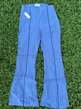 Anthropologie Blue Flared Stitch-Trim Pants